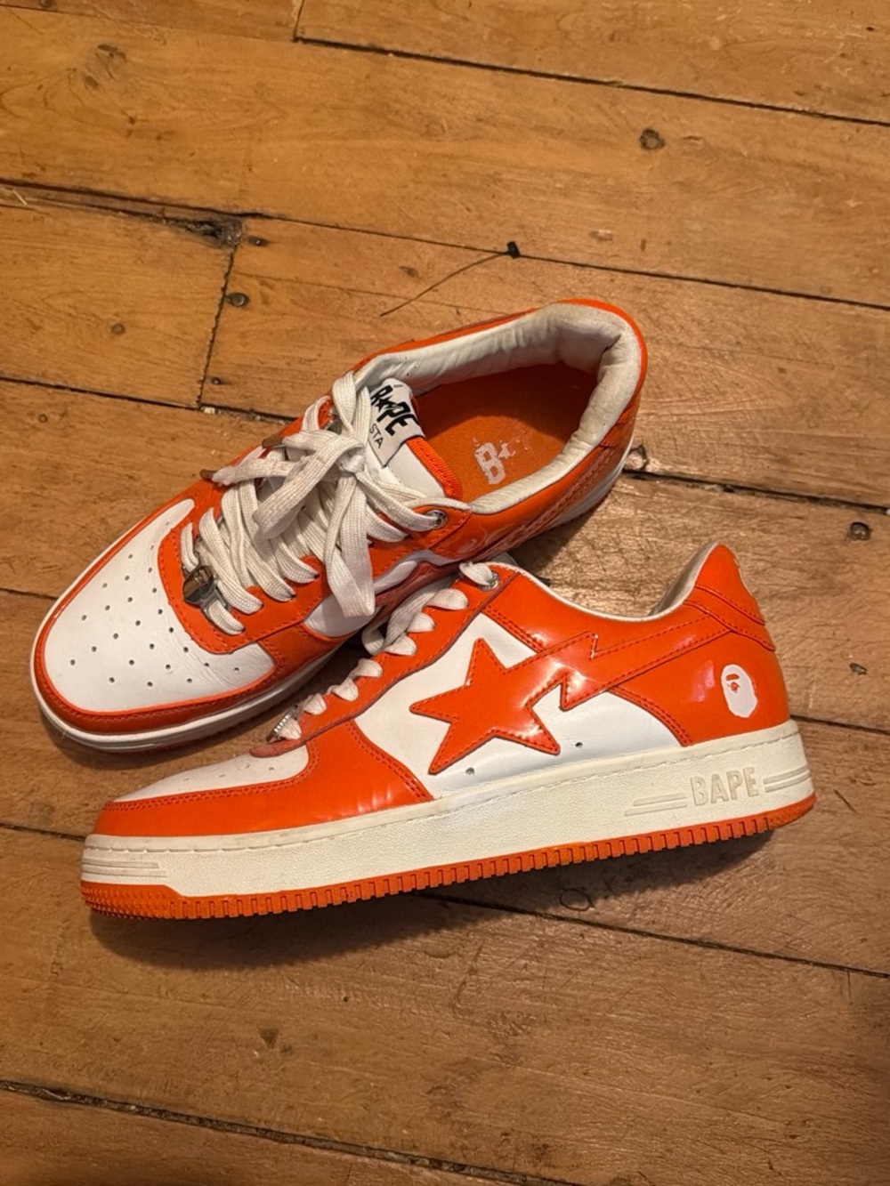 Bape mens Orange and White Sta Low Sneakers